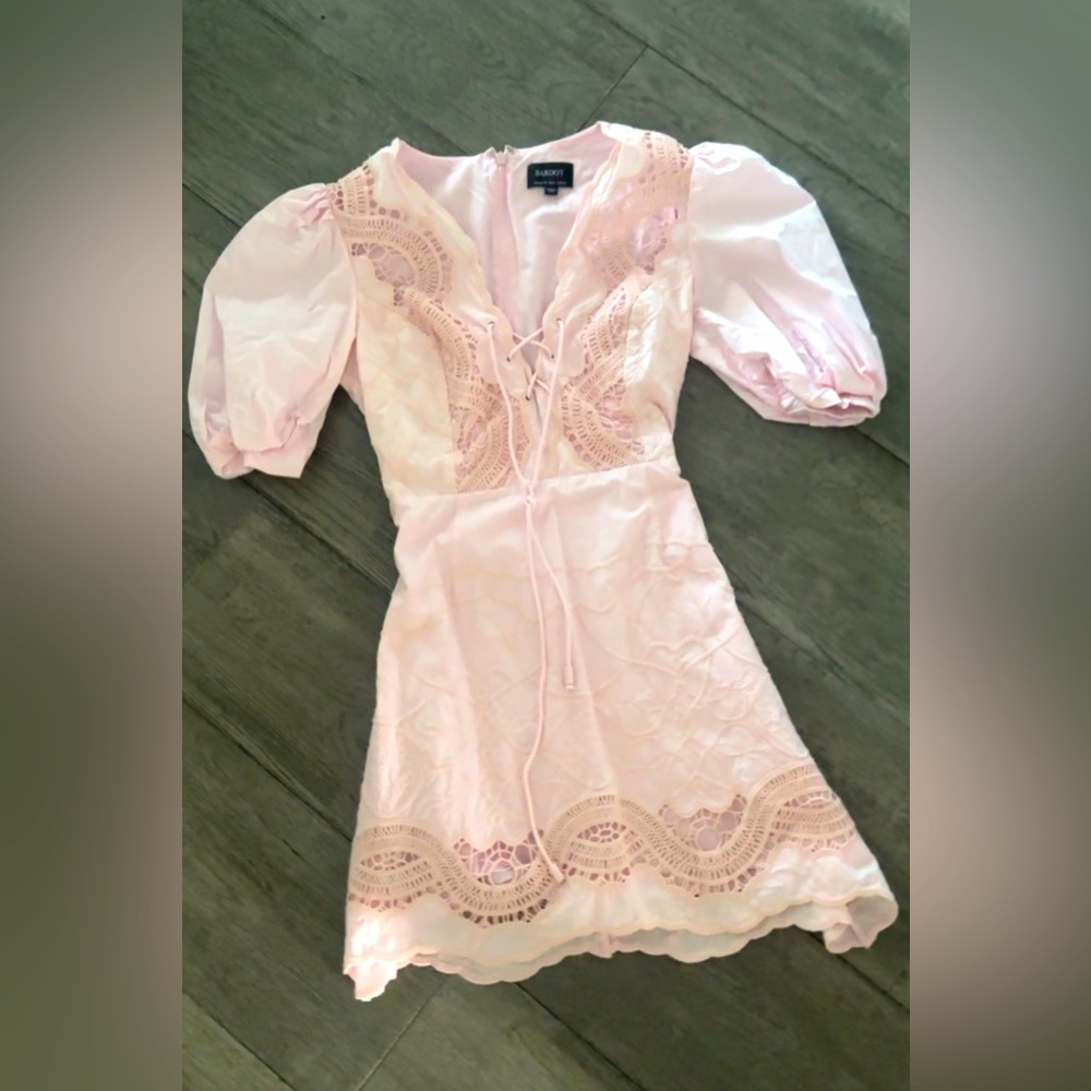 Bardot pink crochet detail dress excellent condition